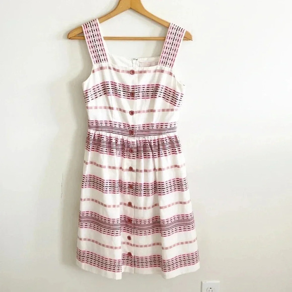 GAL MEETS GLAM cream/red button down embroidered Art Deco A-Line Dress size 2 - Picture 6 of 14